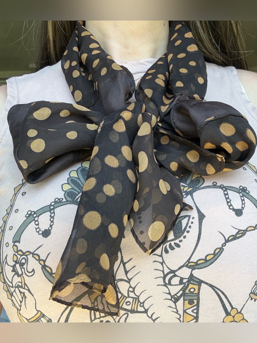 ELEGANT Echo Brown Scarf with Gold Polka Dots
